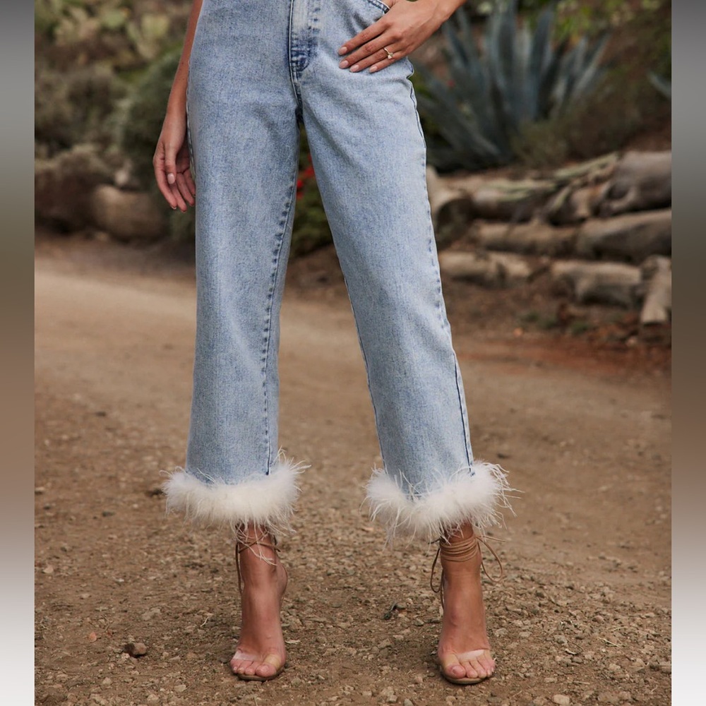 12th Tribe Feather Trim Jeans